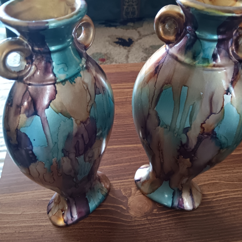 2 Teal and Gold Vases